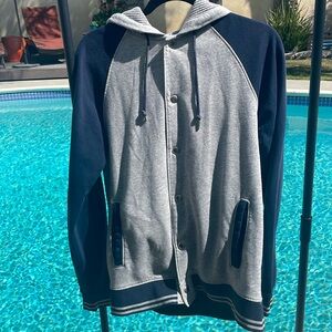 Old Navy snap-up Gray and Navy pull string hoodie / jacket | Size M